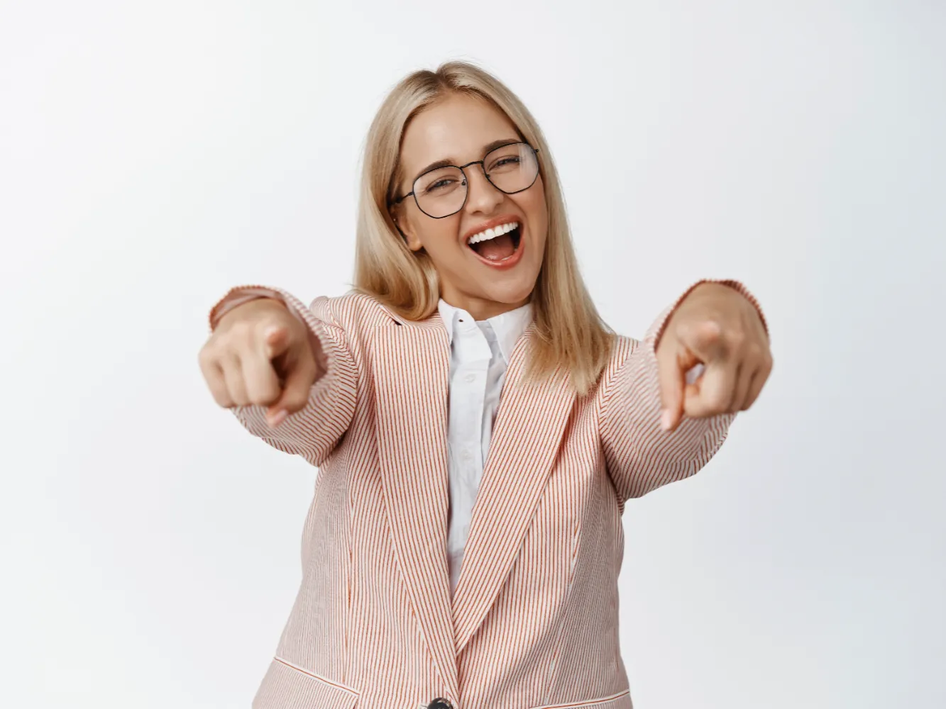 happy-young-businesswoman-pointing-fingers-camera-congratulating-you-standing-white-background-copy-space
